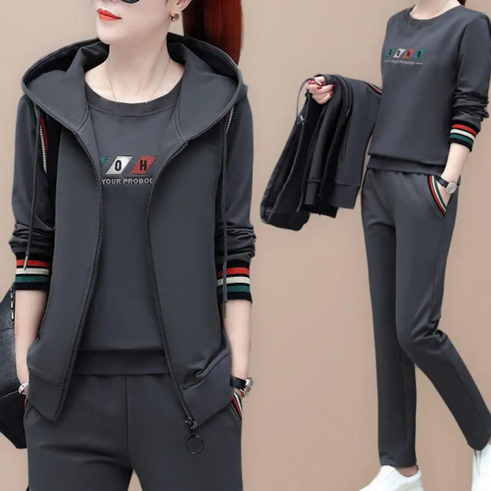 Women Sweatshirt Vest Pants 3 Pieces Set Autumn Tracksuit Sleeveless Coat Hooded Long Sleeve Tops+pants sudaderas con capucha