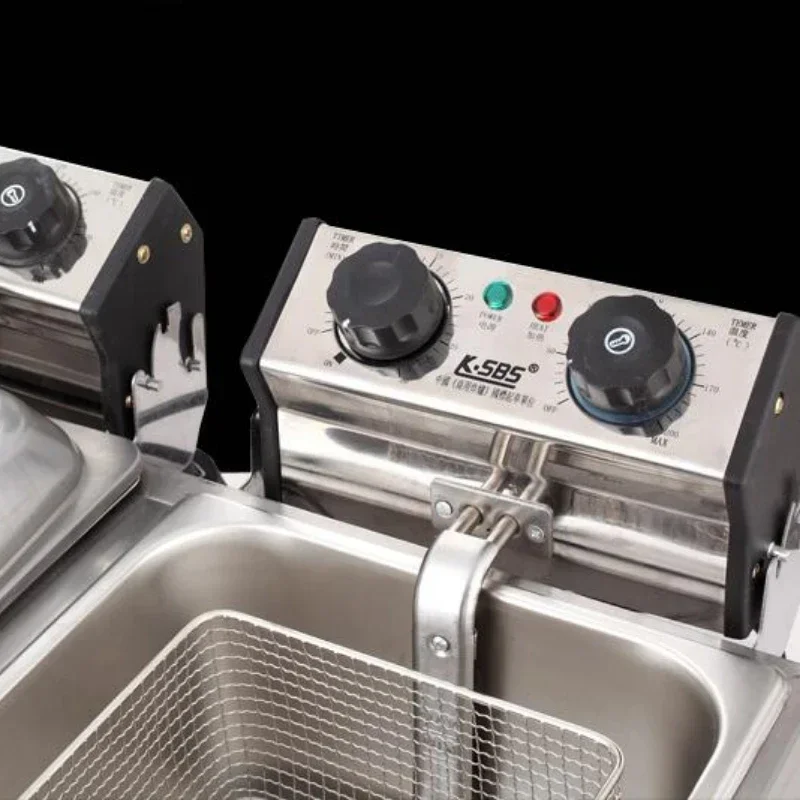 Friggitrice elettrica doppia commerciale Friggitrice con temporizzazione di grande capacità Macchina per friggere a doppio cilindro