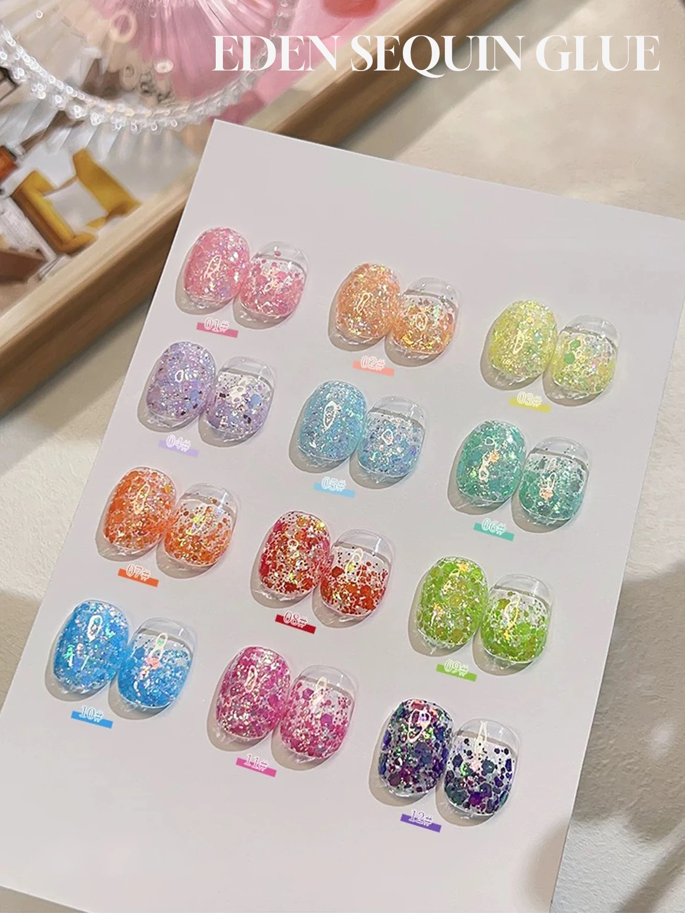 12pcs 2026 New Fashion Nail Art UV Therapy Glitter Irregular Fine Shimmer Powder Broken Diamond Transparent Nail Gel