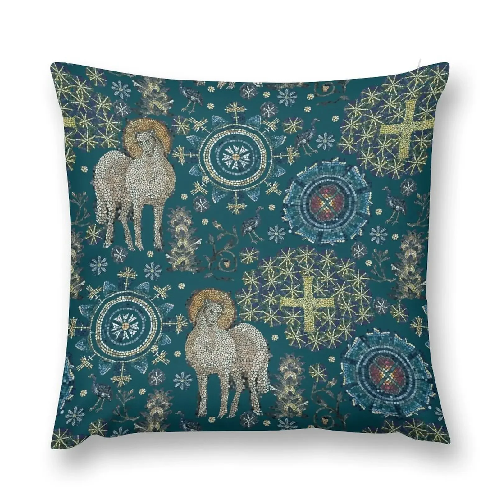 Mosaics of Ravenna: Blue - Byzantine Collection Throw Pillow Sofa Cushion Cover Luxury Cushion Cover pillow