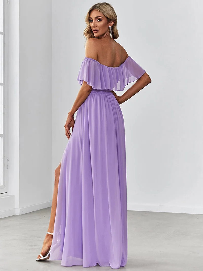 LoveDoris Bridesmaid Dress Chiffon Boat Neck Split Wedding Dress A-Line Prom Dress Slim Fit Party Dress Customize