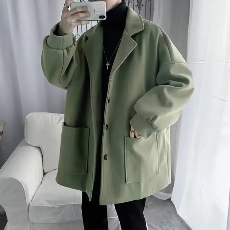 

Stylish Men's Woolen Coat Jacket Korean Version Casual Fashion Thickened Winter Outerwear British Style Suit Jacket for Teens