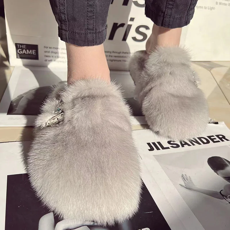 Real Fur Slippers Cork Footbed Clogs For Women Fashion Mink Fur Mules Comfort Shies With Arch Support Lndoor Outdoor Flat Slides