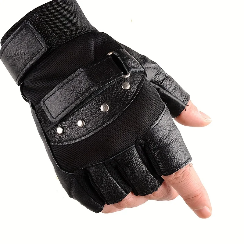 Men Genuine Leather Gloves Half Finger Glove, Unisex Adult Mittens Fingerless Gloves