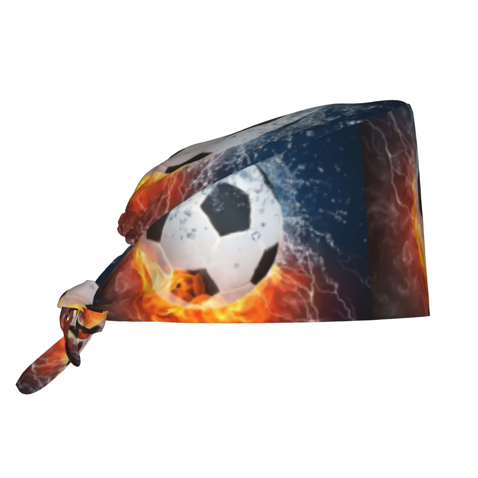 Custom Flaming Football   Soccer Medical Staff Scrubs Hat Men Women Flames Doctor Nursing Surgical Cap Scrub Caps