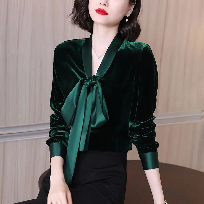 Temperament Office Lady Ladies Tops 2024 New Women's Clothing Solid Pullovers Long Sleeve Autumn Winter Thin Vintage T-Shirts