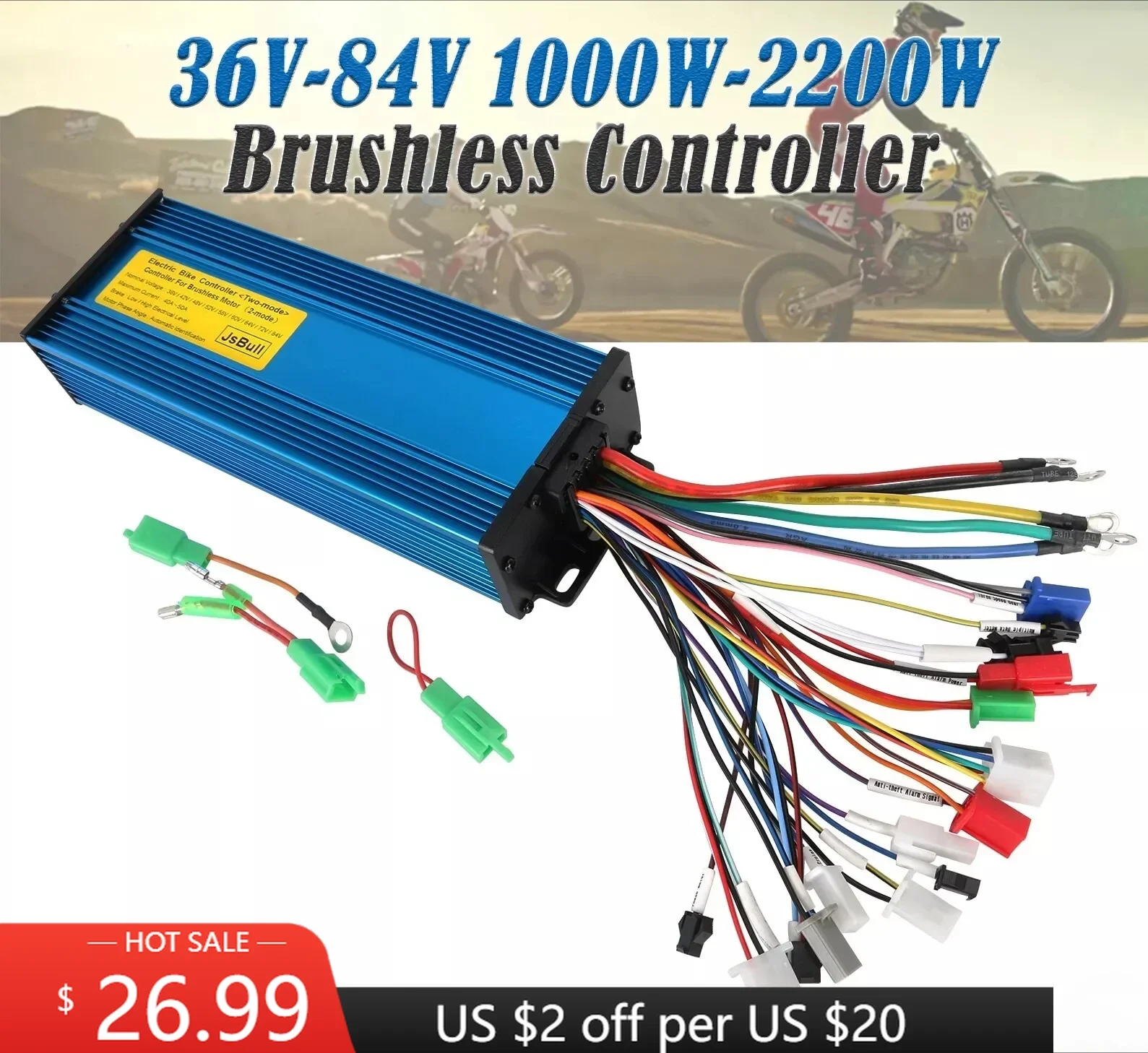 TDPRO 36V 48V 60V 72V 1000W-2200W Brushless Controller For Bicycle ATV