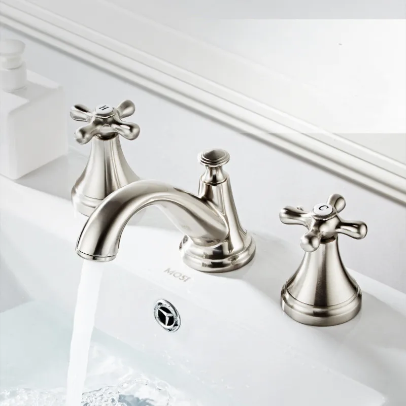 Widespread Basin Faucets Brass Bathroom 8 Inch Sink Faucet 3 Hole Bathroom basin Mixer Unique design Classical Cross Handle