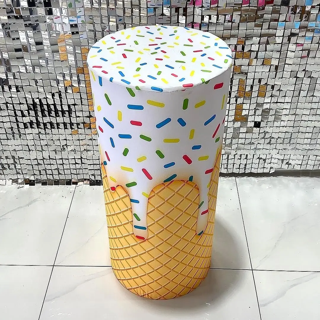 Ice Cream Waffle Cone Cylinder Plinth Table Covers for Donuts Theme Parties Decorations Pedestal Baby Shower Birthday Party