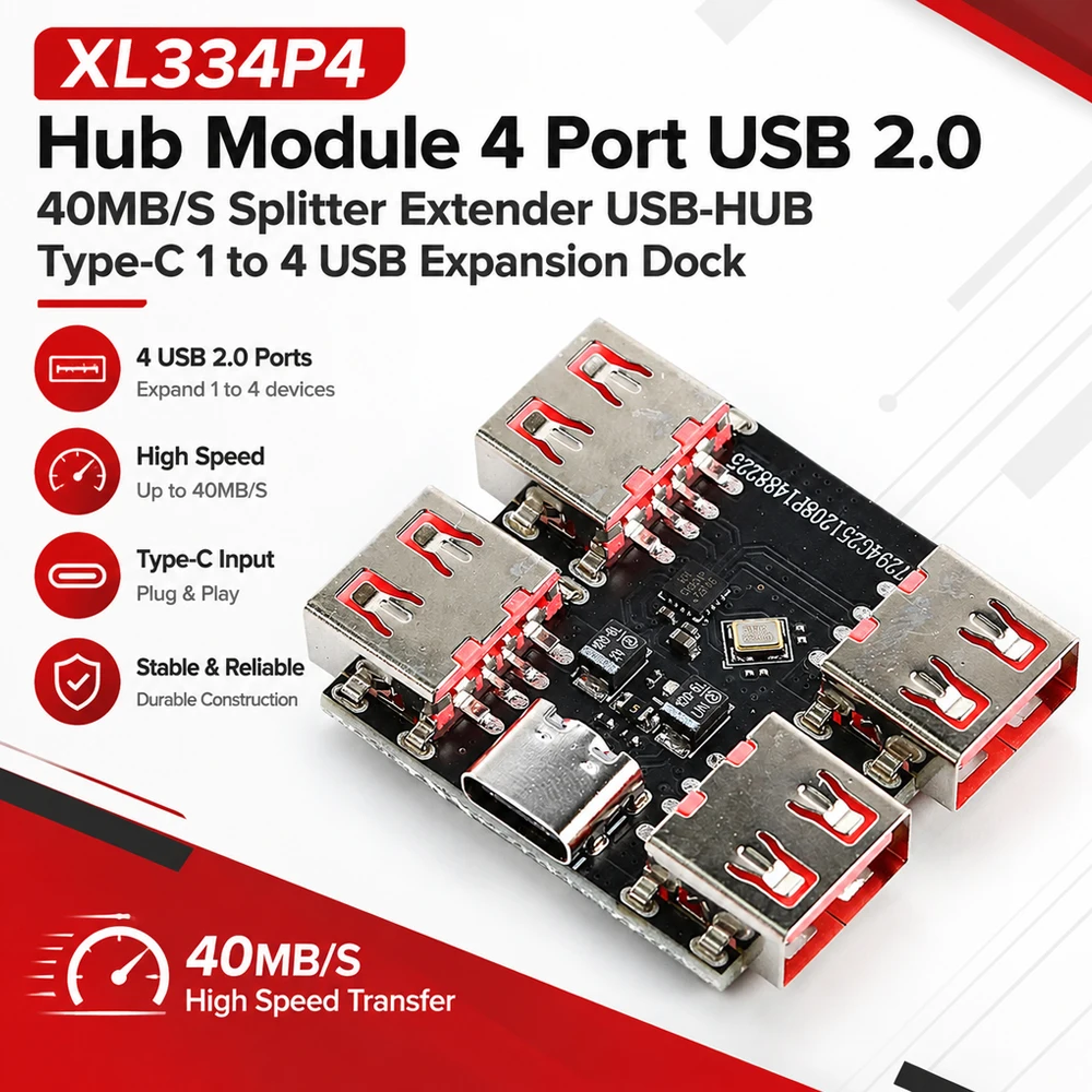 XL334P4 Hub Module 4 Port USB 2.0 40MB/S Splitter Extender USB-HUB Type-C 1 to 4 USB Expansion Dock