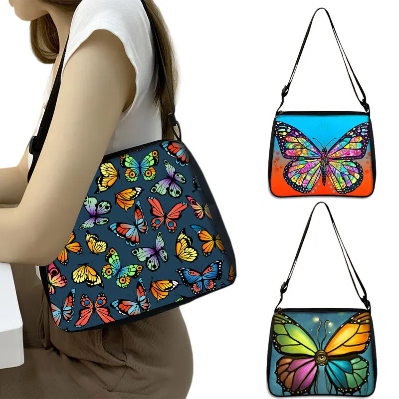 

Butterfly Canvas Bag Print Casual Fashion Vintage Female Underarm Handbag Large Capacity Shoulder Bags Girls Crossbody Bag