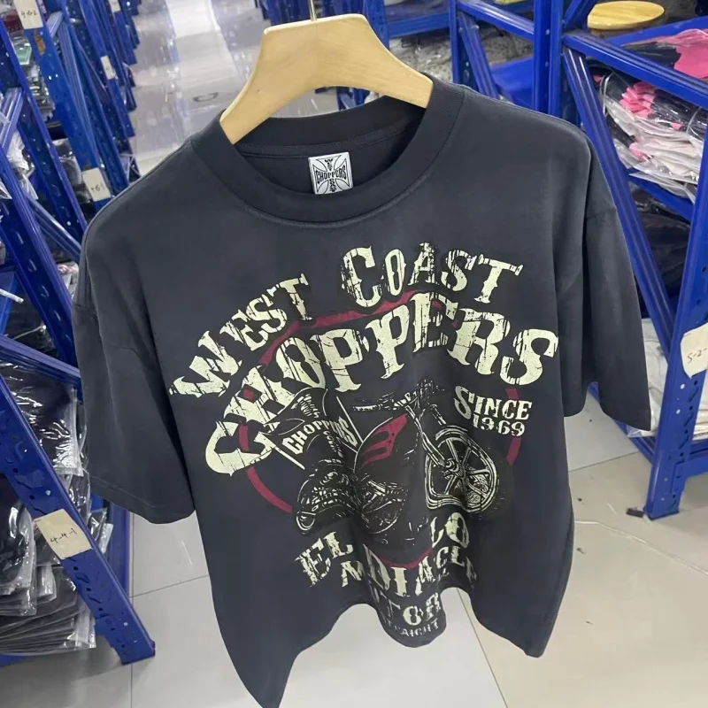 

Винтажная футболка West Coast Choppers с эффектом потертости, мужская, оверсайз, с мотоциклетным принтом, уличная одежда