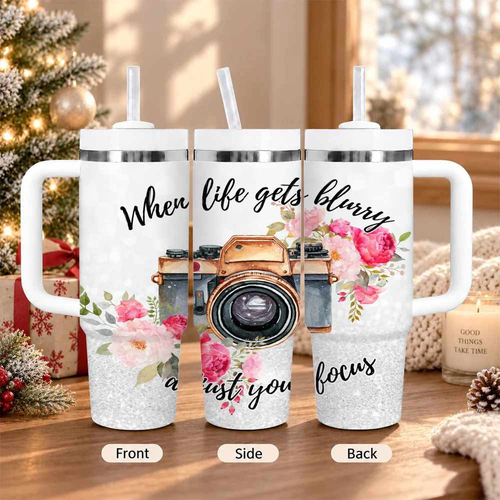 When Life Gets Blurry Vacuum Flasks 40oz Insulated Stainless Steel Tumbler with Handle & Straw, Hot Cold Gift Cup