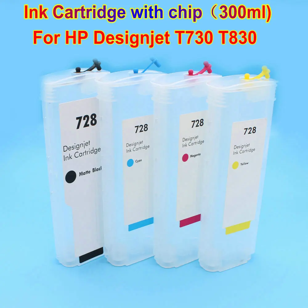 For HP T730 Rechargeable Plotter Cartridge T830 Printer Ink Cartridge HP728 Cartridges With Chip For HP Designjet Plotter 300ML