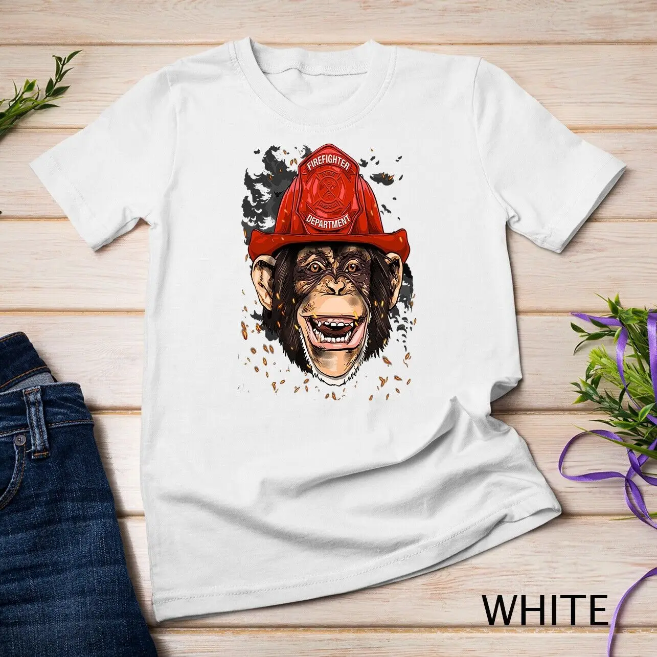 Chimpanzee Firefighter Great Ape Chimp Primate Animal Lover Unisex T-shirt