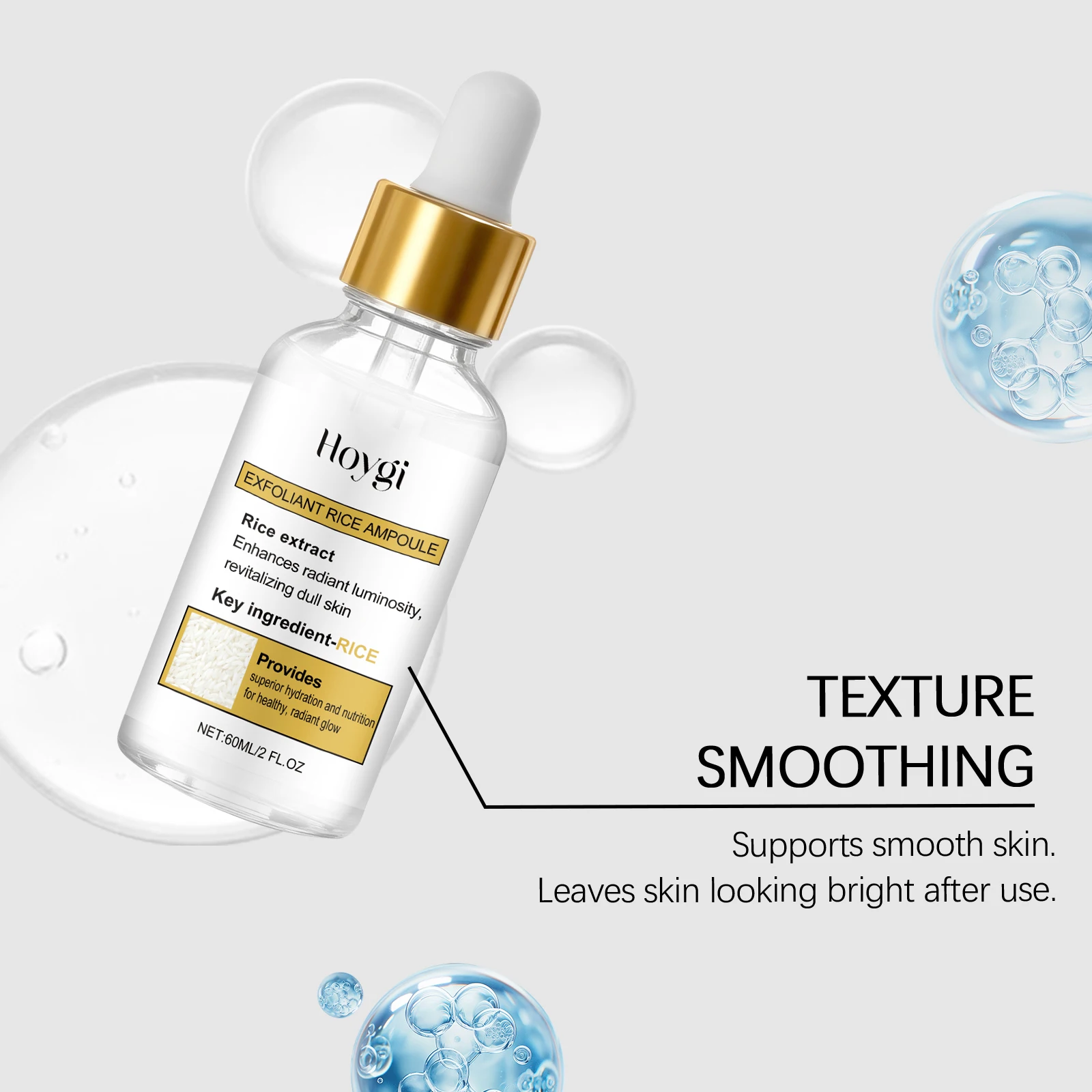 توهج الأرز أمبولة الأرز الأبيض الأسود مقشر للوجه الجسم إزالة الجلد الميت الرؤوس السوداء تجديد المسام تقليل مصل الأرز