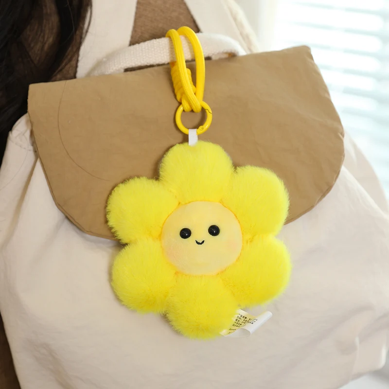 Pendentif en peluche tournesol souriant Kawaii, 12CM, 9 pièces, jouets, fleur colorée, plante en peluche, sac de poupée, porte-clés, décoration, petits cadeaux