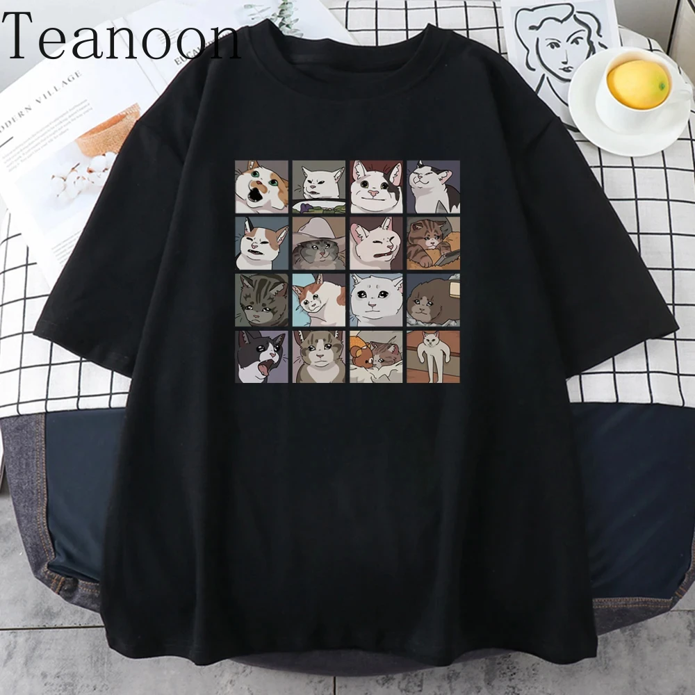 Teanoon Meme Cats Puzzle Creativity Printed Men T-Shirts Beach Breathable Funny Clothing Oversize Cotton Tops Mans Short Sleeve