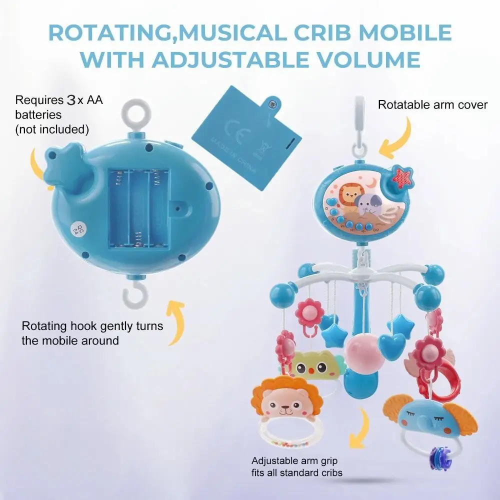 Einfache Installation, Musik-Krippe-Projektion, Rassellichter, tragbar, mobil, beruhigend, hängend, Musikkarussell, mobil, 0–1 Jahr