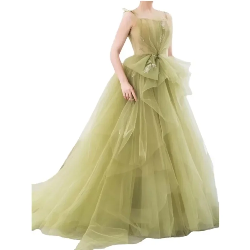 Sweet Memory 2024 Green A Line Wedding Dress Fashion Sexy Spaghetti Straps Colorful Robe De Mariee Simple Tulle Vestido