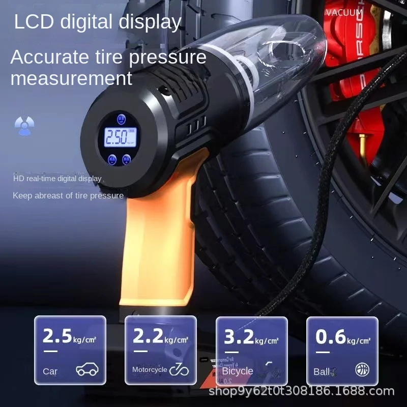 Aspirateur de voiture multifonction 4 en 1, mesure de la pression de l'opathie, éclairage d'aspiration d'air, gonflable, sans fil, affichage numérique