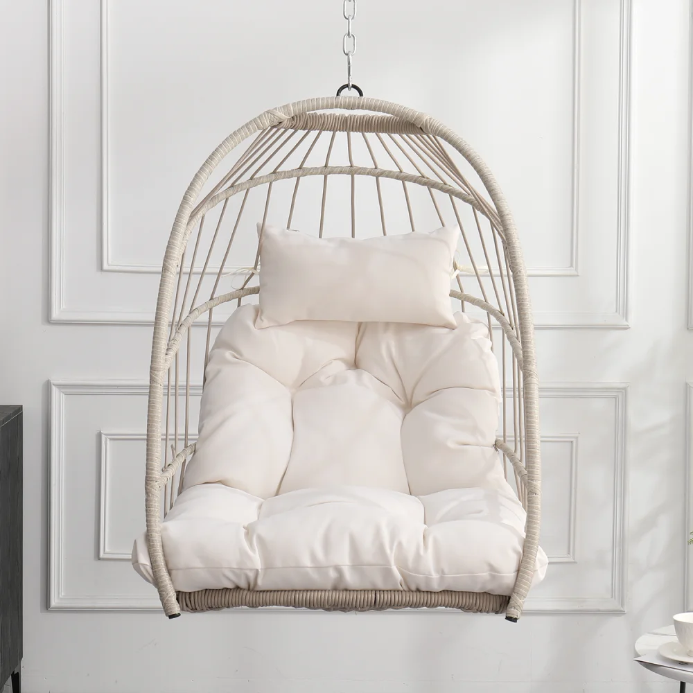 

Outdoor garden rattan egg swing chair hanging chair PE hanging chair WHITE