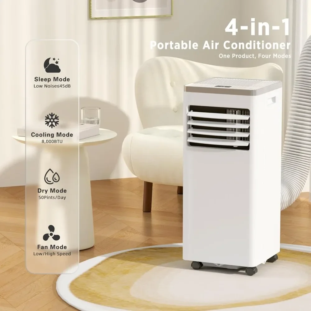 8,000 BTU Portable Air Conditioners, Portable AC Built-in Cool, Room Air Conditioner with Remote Control/Installation Kits