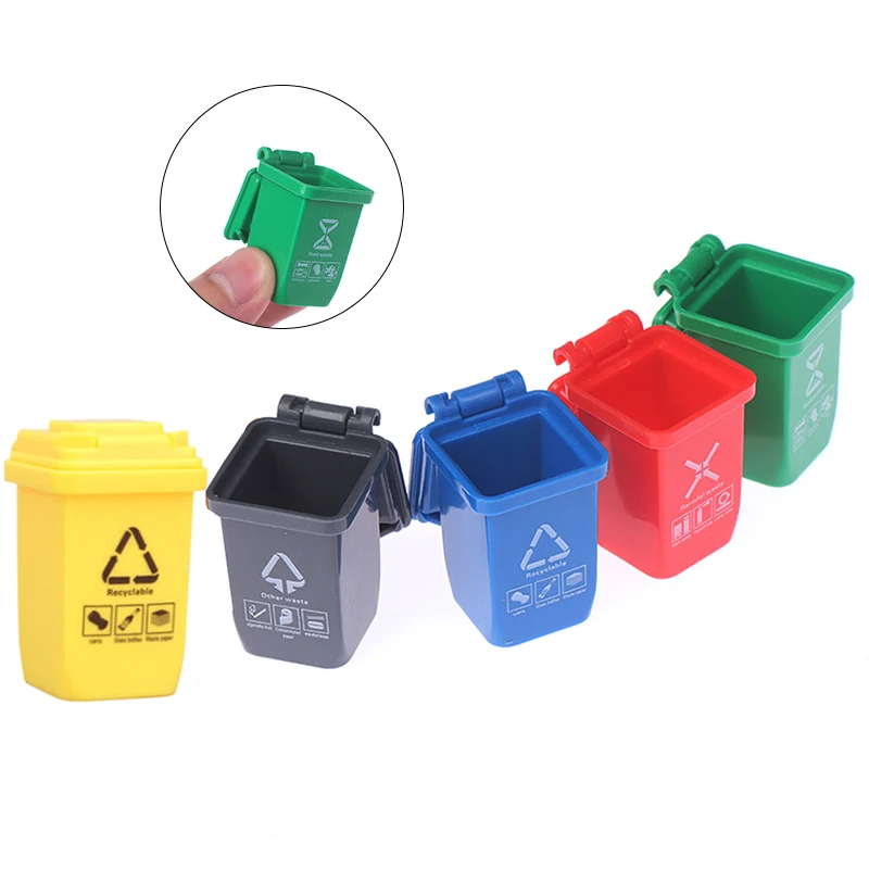 5PCS 1:12 Dollhouse Miniature Trash Can Model Accessories Furniture Toys Garbage Truck Cans Curbside Vehicle Bin Toy Gifts