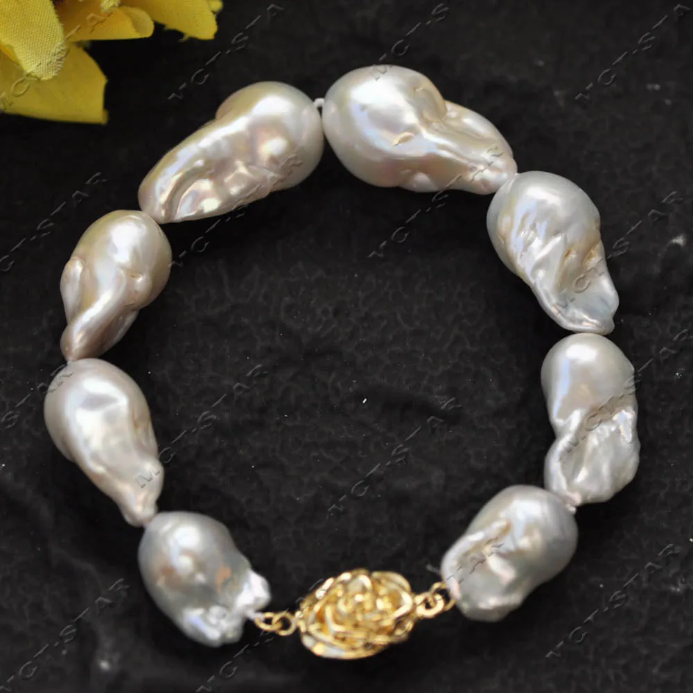 MTCSTAR Z13740 Set 17" 29mm White Baroque Keshi Reborn Pearl Necklace Bracelet Rose Custom Jewelry