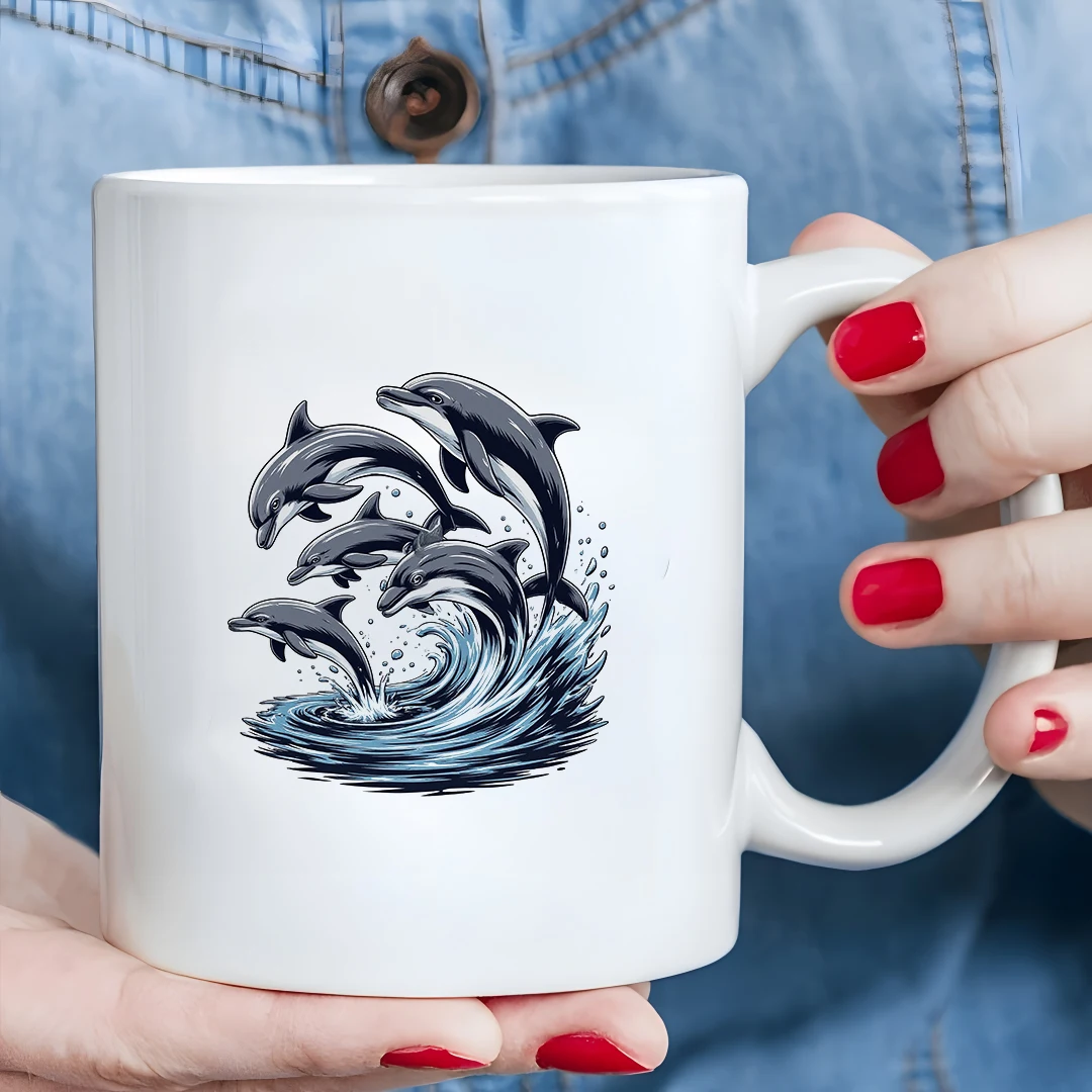 

Cartoon Dolphin Leap Water Cup 11OZ Kids Cold & Hot Beverage Cup Christmas Family Office Cup