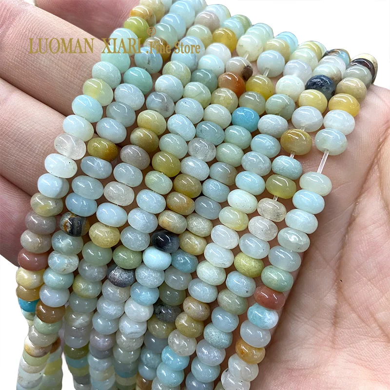 

4x6MM 5x8MM Abacus Amazonite Natural Stone Loose Rodelle Spacer Beads for Jewelry Making DIY Bracelet Necklace Charms 15''