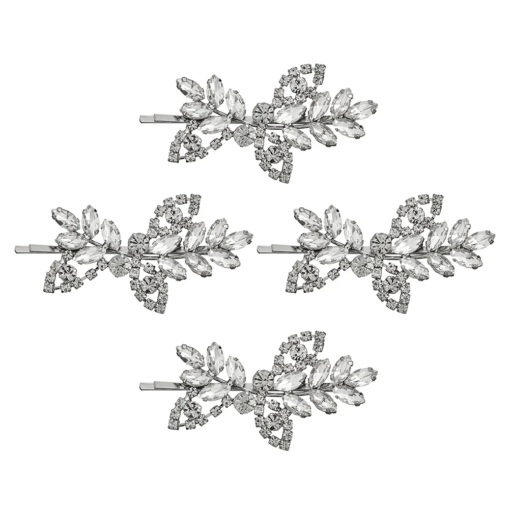 

4 Pcs Rhinestone Hair Clip Zinc Alloy Leaves Design Women Hairpin Side Bobby Pin Occasions Gifts