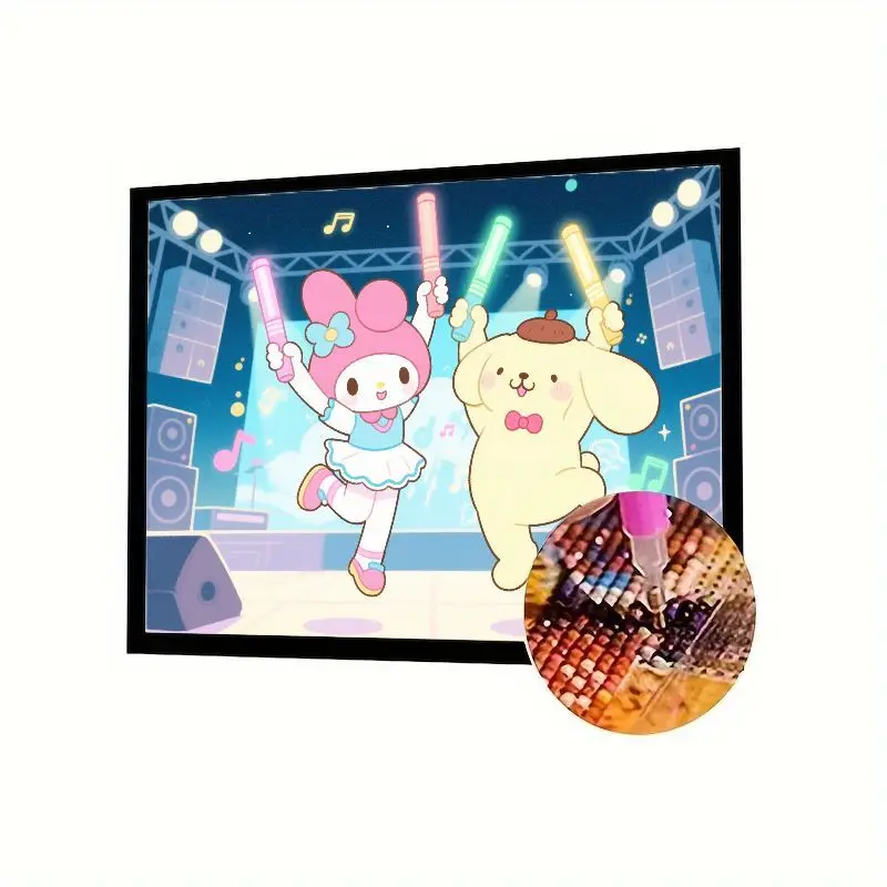 

1 комплект, милый комплект Sanrio My Melody & Pompompurin Idol Concert Stage 5D DIY Diamond Painting Kit, полная круглая дрель со стразами и кристаллами Em