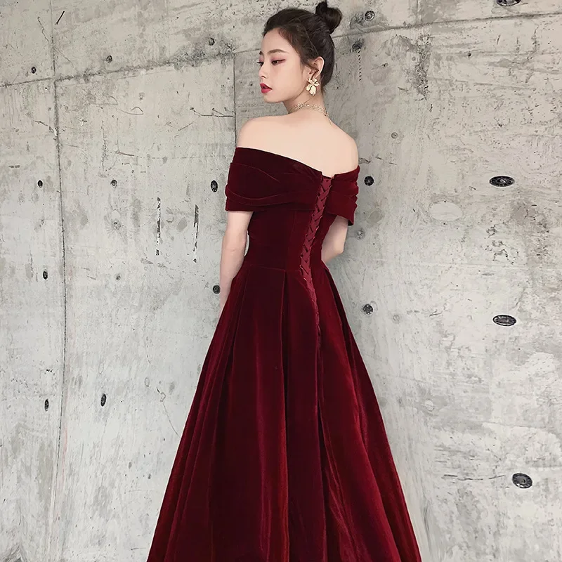 

Sexy Elegant One Shoulder Velour A-Line Evening Dress Back Bandage Women Formal Gowns Robe De Soiree Cheongsam Size 3XL