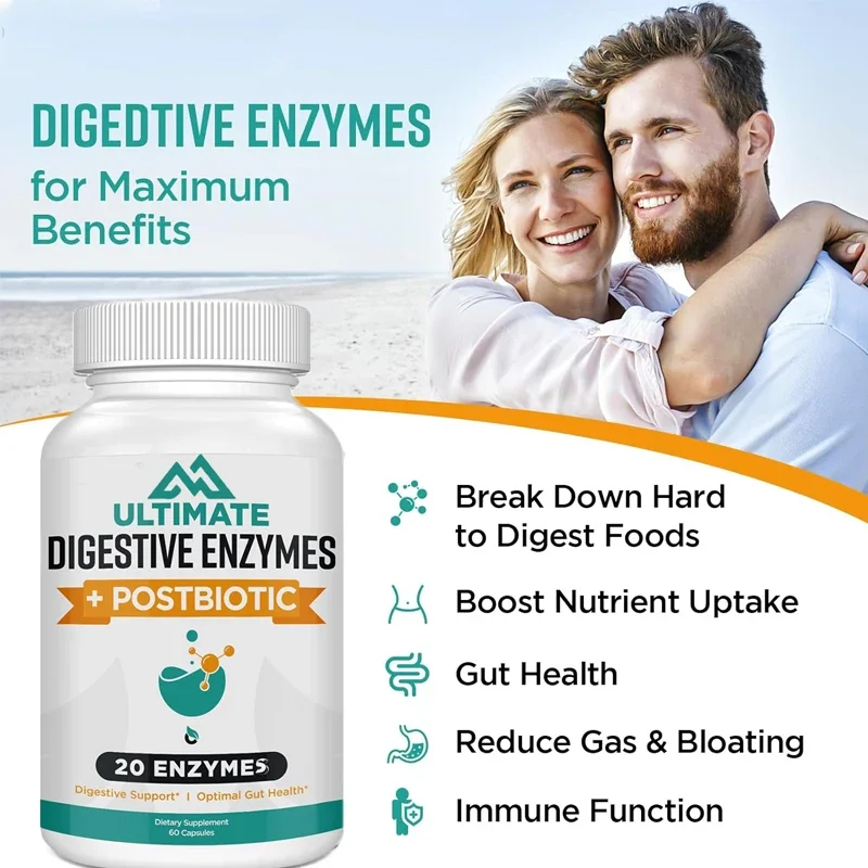 Digestive enzyme 1000mg containing postbiotic acid bloating,optimizing digestion and intestinal function, 60 vegetarian capsules