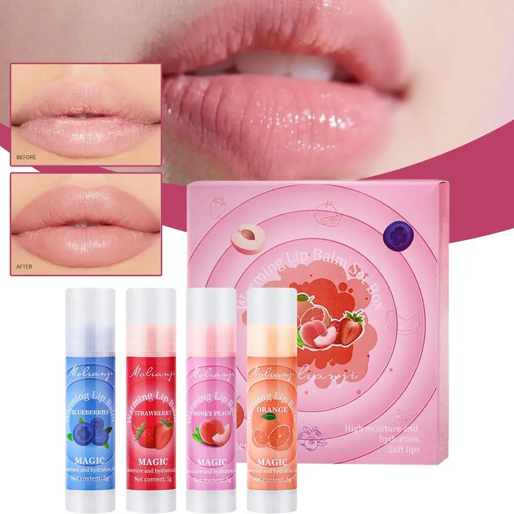 4 قطعة/المجموعة الفواكه أحمر الشفاه مجموعات ترطيب الشفاه بلسم كيت البرتقال العنب الألوة الفراولة ترطيب الشفاه العناية بالبشرة #3