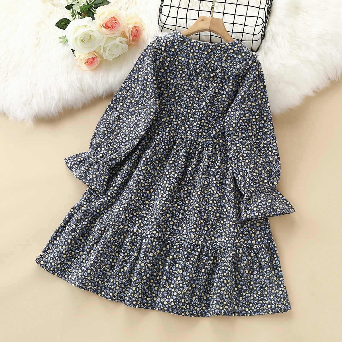 Baby Girls Dresses for Kids Clothing Spring Floral Long Sleeve Teenagers School Uniform Dress Children Vestidos 8 10 11 12 Years