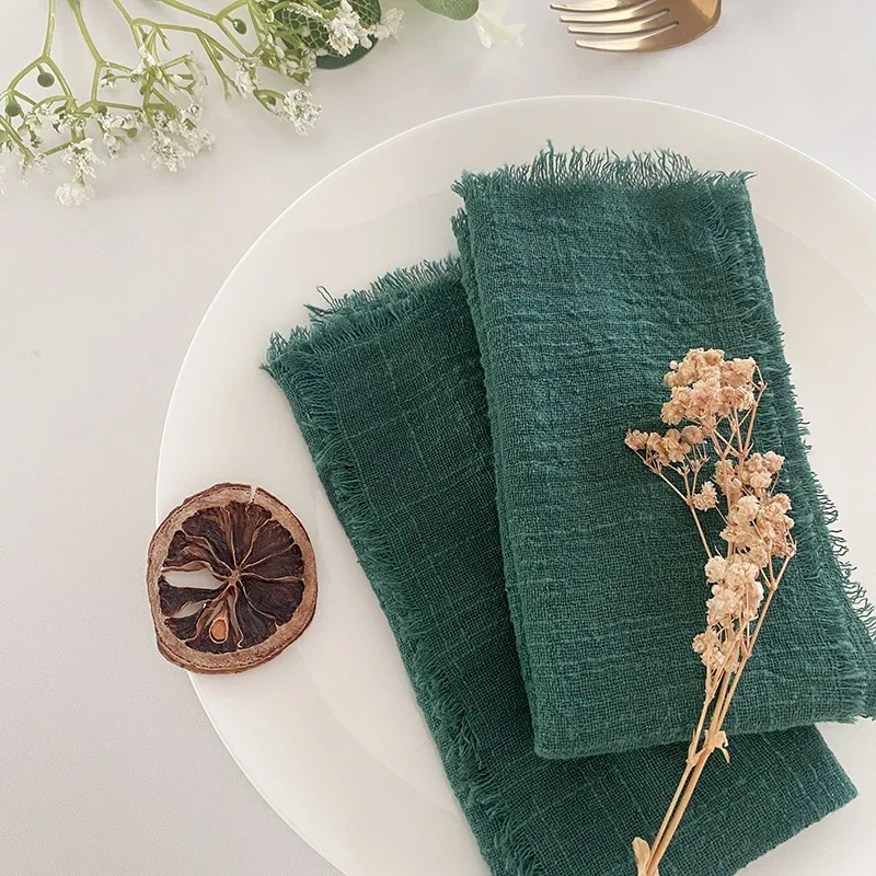 40x40cm 12pcs Dark Green Handmade Napkins Gauze Cheesecloth Cotton Cloth for Table Wedding Decoration Christmas Birthday Parties