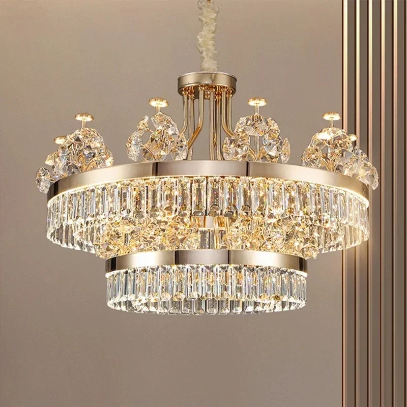 American style luxury double layered crystal chandelier postmodern living room light villa building duplex building home atmosph