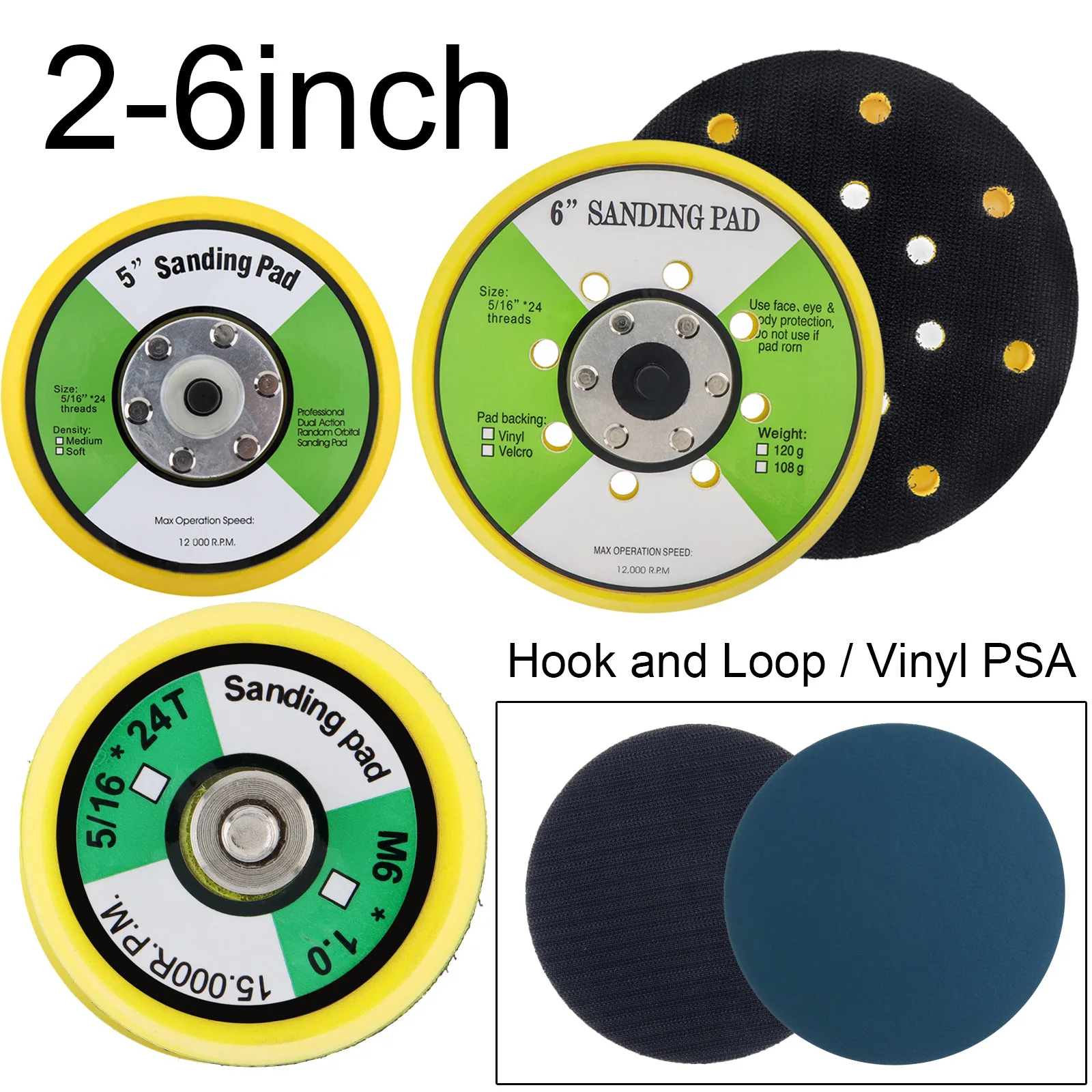 

2-6 Inch Polishing Sand Discs Sanding Pad Self-adhesive Sander Backing Pads for Pneumatic Sanders/Air Polishers Accessories Tool