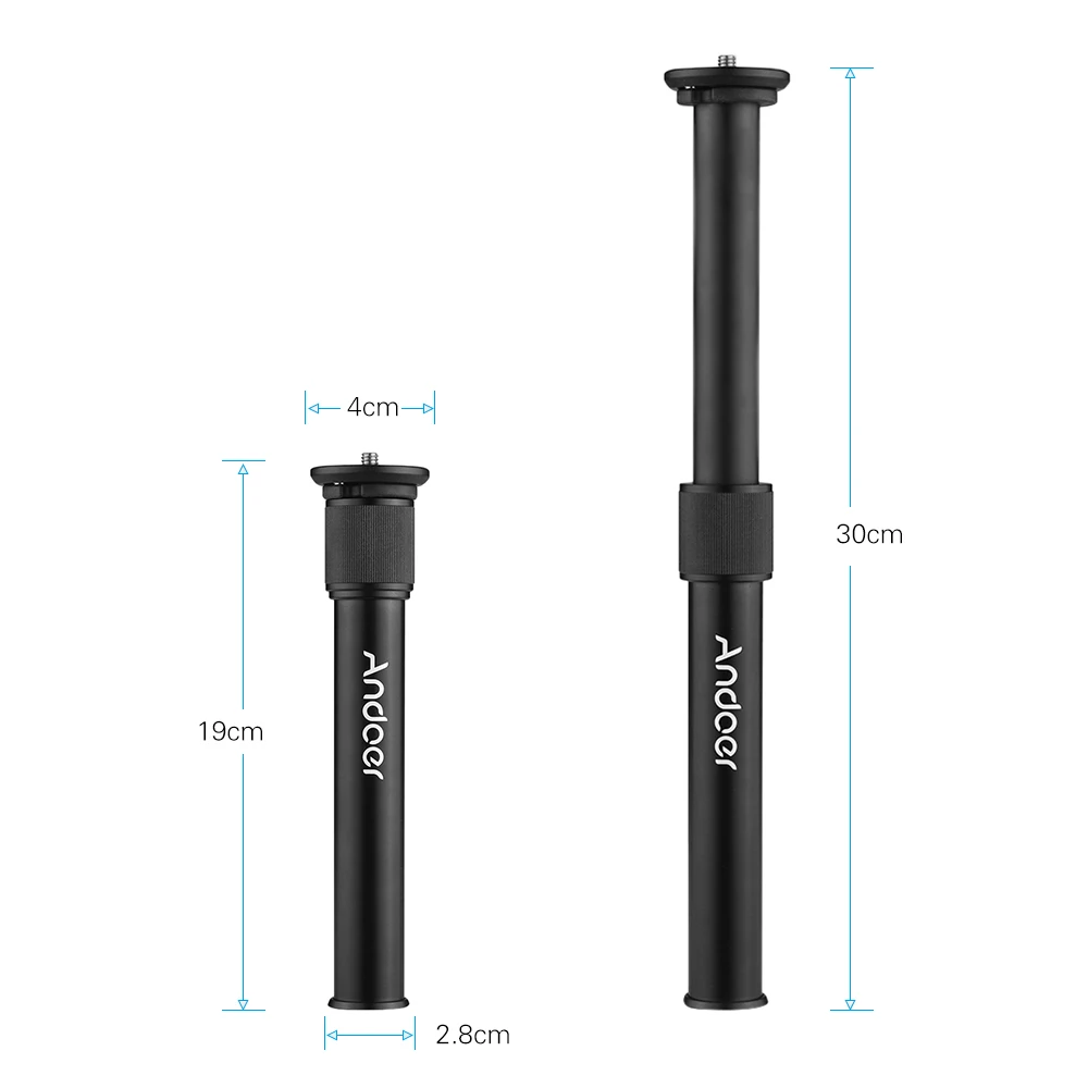 Andoer 2-Section Aluminum Alloy Tripod Center Column Shaft Extension Tube Tripod Center Column Height Adjustable from 19-30cm