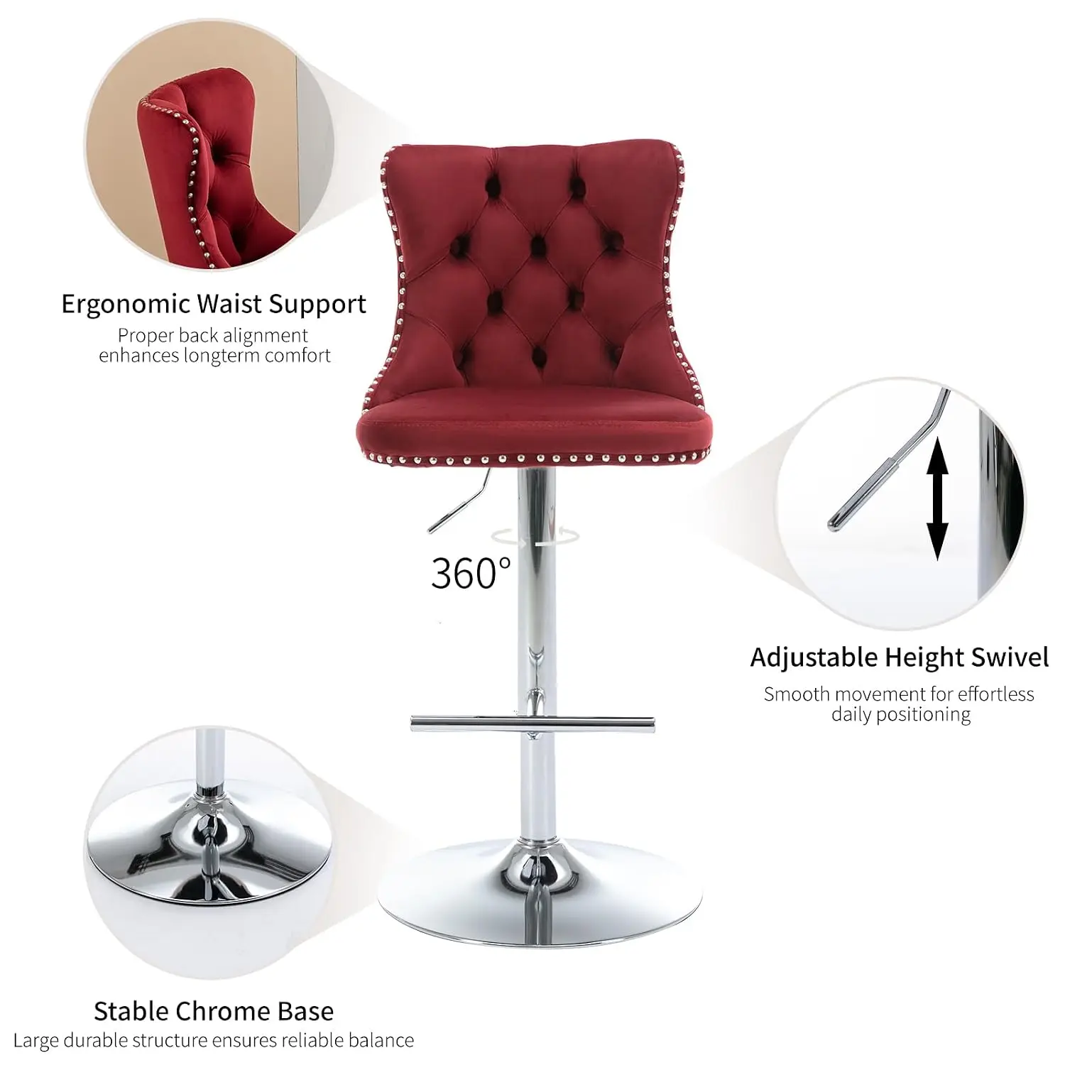 Velvet Swivel Bar Stools Set of 6, Adjustable Counter Height Tufted Back Metal Base Kitchen Dining Chairs, Customized - view 5