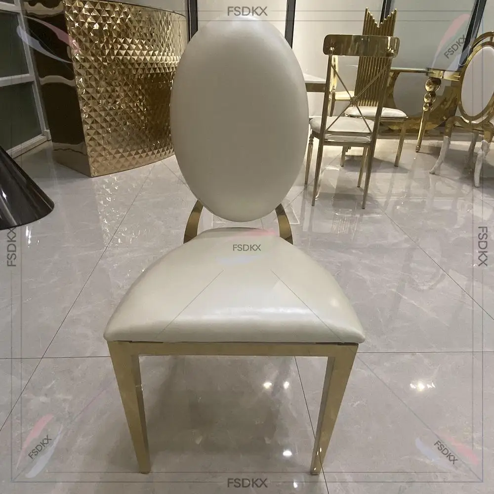 TOP Rental Stackable Stainless Steel Oval Back Chair Hotel Furniture Event Gold Dining Chairs Wedding