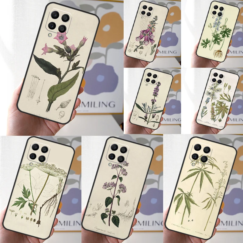 Botanical Drawings Flowers Plants For Samsung Galaxy M13 M33 M53 M52 M32 M12 M14 M34 M54 M21 M31 M51 M20 M15 M55 M30s Case