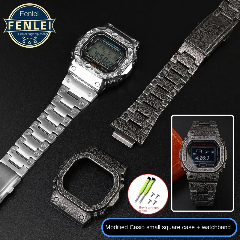 soild Stainless Steel For Casio G-SHOCK Metal Bezel Watch Case Strap For DW5600 GM5610 GW-B5000 Men‘s Modified Set Watchbands