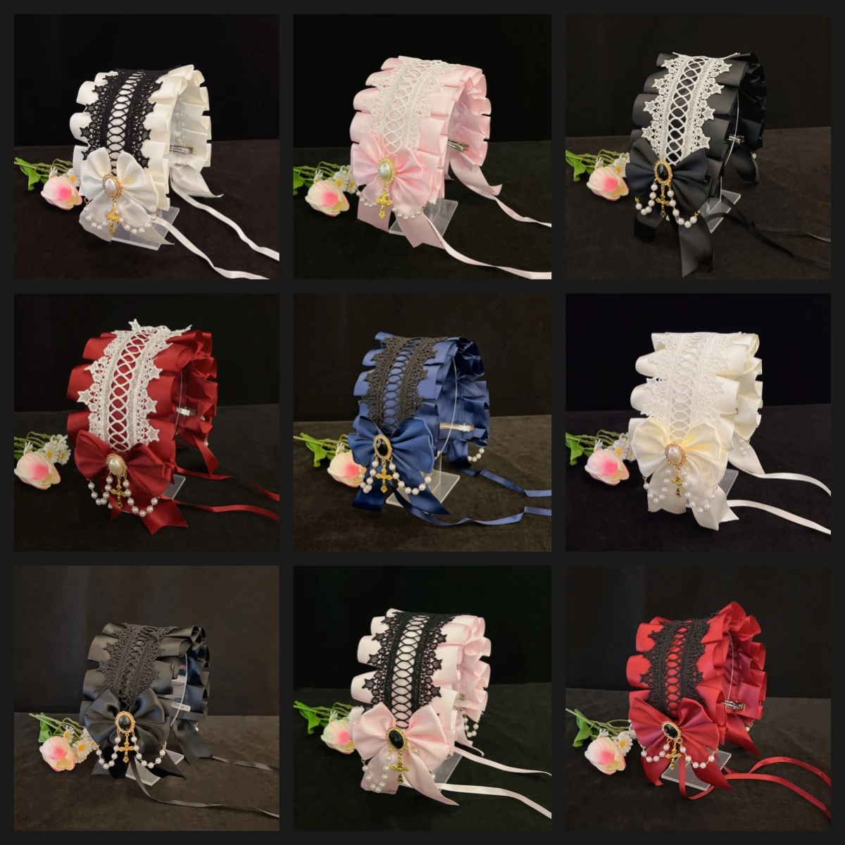 Gothic Women's Girls Exquisite Hair Accessories Lolita Japanese Maid Lace Headband KC Cute Bow Headwear