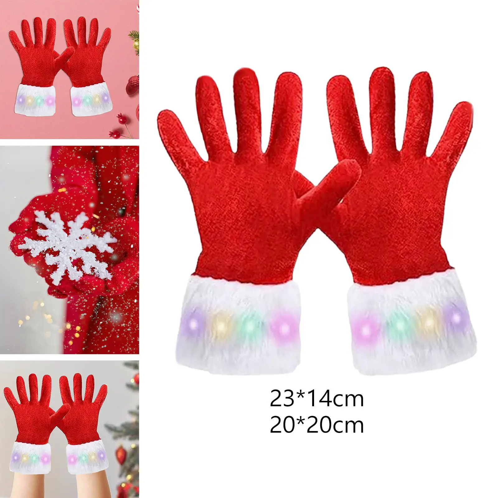 Light Up Red Gloves Christmas Santa Mittens 3 Levels Bright Shining Warm Polyester Soft Comfortable for Costume Party Stage