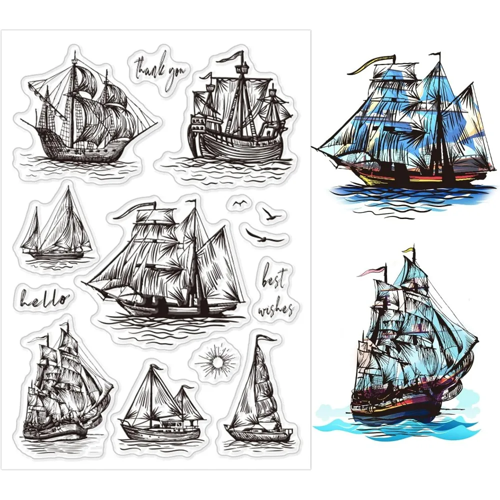 Boat Silicone Stamps Boat Background Transparent Stamps Silicone Clear Stamp Seals for Card Making DIY Scrapbooking Photo