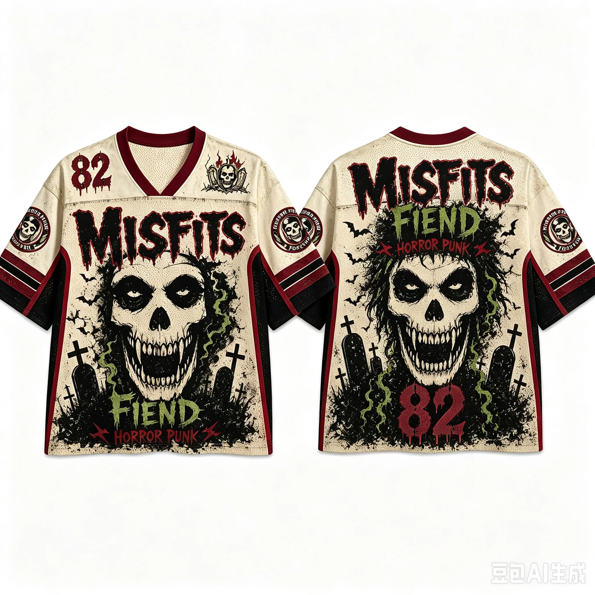 Retro Horror Skull Misfits 3D-Druck Herren Damen V-Ausschnitt Sport Baseball T-Shirt Rock Hip-Hop Street Modischer Trend Familien-Outfit – Detail 5
