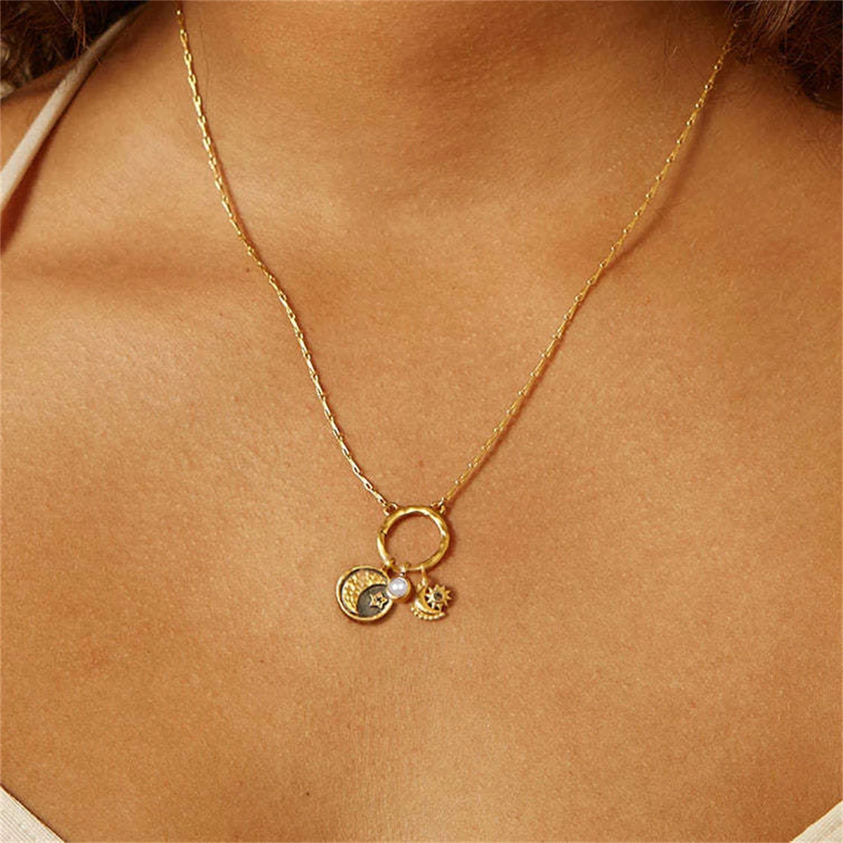 Nuevo collar con colgante artesanal de elemento clásico, ojo del diablo del sol, collar de piedra del segundo segundo cumpleaños de la luna, mujer